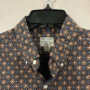 J. Crew Navy Button-Down Shirt with Tan Starburst Print